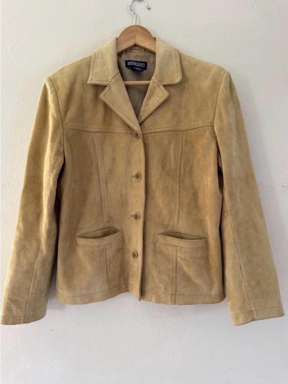 Lands' End Women's Suede Button-Front Jacket in Tan